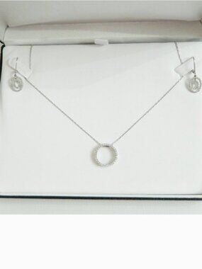 Diamond Necklace Earrings Set 14k White Gold Eternity Circle Beautiful!!